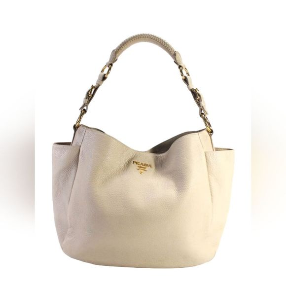 Prada Handbags - Prada Side Pocket Zip Hobo Vitello Daino Large Beige Handbag Shoulder Bag